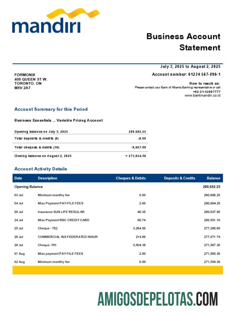 Baixável Koran Mandiri Firm modelo de extrato de conta Word e PDF (1)